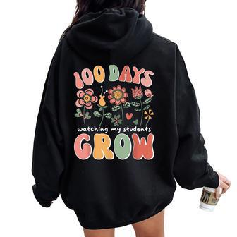 100 Days Growing Boho Flowers Teacher 100Th Day Of School Women Oversized Hoodie Back Print | Mazezy