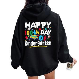100 Days Of School Teacher 100Th Day Of Kindergarten Women Oversized Hoodie Back Print - Seseable