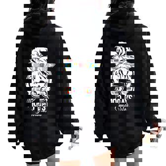 100 Days Smarter 100Th Day Of School Messy Bun Mom Women Oversized Hoodie Back Print - Thegiftio