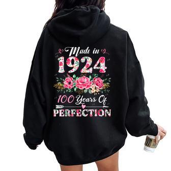 100 Year Old Made In 1924 Floral 100Th Birthday Women Women Oversized Hoodie Back Print | Mazezy