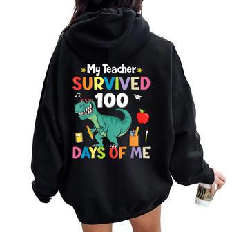 100Th Day Of School My Teacher Survived 100 Days Boys Dino Women Oversized Hoodie Back Print - Thegiftio UK