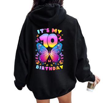 10Th Birthday Girl 10 Years Butterfly Number 10 Women Oversized Hoodie Back Print - Monsterry DE