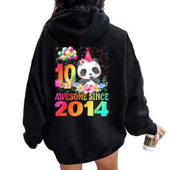10Years Old 10Th Birthday Panda Awesome Since 2014 Women Oversized Hoodie Back Print - Seseable