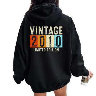 14Th Birthday For 14 Years Old Vintage 2010 Women Oversized Hoodie Back Print - Monsterry