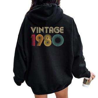 1980 44Th Birthday Vintage Retro 44 Years Old Women Oversized Hoodie Back Print - Monsterry