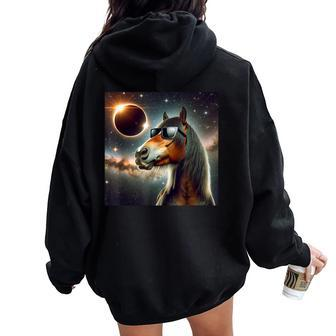 2024 Solar Eclipse Horse Wearing Glasses Totality Women Oversized Hoodie Back Print | Mazezy