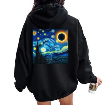 2024 Solar Eclipse Starry Night Van Gogh Boy Girl Women Oversized Hoodie Back Print - Seseable