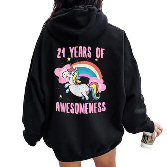 21St Birthday Unicorn T 21 Year Old Girl Niece Women Oversized Hoodie Back Print - Seseable