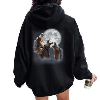 3 Horses Howling At The Moon Horse Lover Equestrian Women Oversized Hoodie Back Print | Mazezy CA