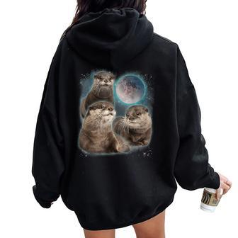 3 Otter Moon Howling Otter Head For Kid Women Oversized Hoodie Back Print - Monsterry AU