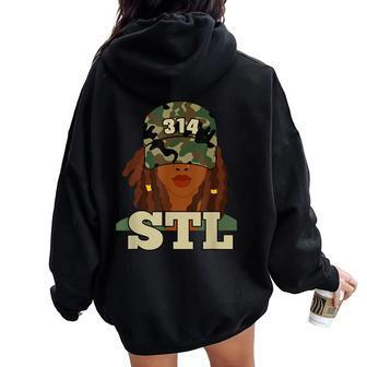 314 Stl St Louis Black Woman Locs Camo Women Oversized Hoodie Back Print | Mazezy