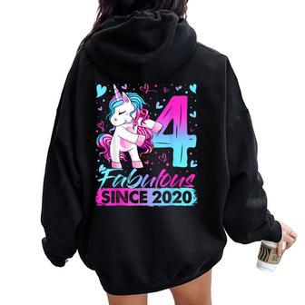 4 Years Old Flossing Unicorn 4Th Birthday Girl Party Women Oversized Hoodie Back Print | Mazezy
