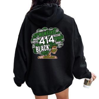 414 Milwaukee Area Code African American Woman Afro Women Oversized Hoodie Back Print | Mazezy