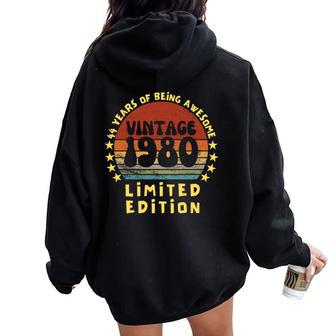 44 Year Old Present Vintage 1980 44Th Birthday Women Oversized Hoodie Back Print - Monsterry AU
