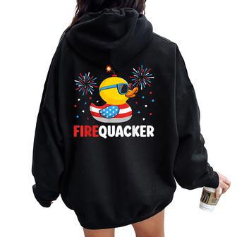4Th Of July Duck Firequacker Patriotic Fourth Of July Women Oversized Hoodie Back Print - Seseable