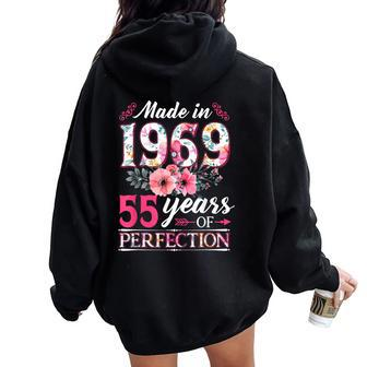 55 Year Old Made In 1969 Floral Flower 55Th Birthday Womens Women Oversized Hoodie Back Print - Thegiftio UK