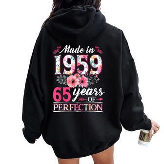 65 Year Old Made In 1959 Floral Flower 65Th Birthday Womens Women Oversized Hoodie Back Print - Seseable