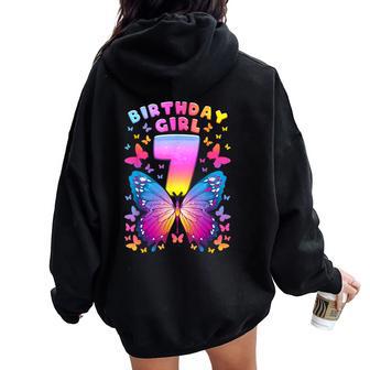 7Th Birthday Girl 7 Years Butterfly Number 7 Women Oversized Hoodie Back Print - Monsterry UK