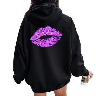 80S & 90S Kiss Mouth Lips Motif Vintage Purple Women Oversized Hoodie Back Print - Thegiftio UK