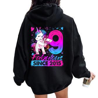9 Years Old Flossing Unicorn 9Th Birthday Girl Party Women Oversized Hoodie Back Print - Monsterry UK