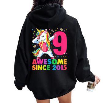 9 Years Old Unicorn Dabbing 9Th Birthday Girl Unicorn Party Women Oversized Hoodie Back Print - Monsterry AU