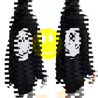90S Rave Old Skool Smiling Face Edm Techno House Smile Women Oversized Hoodie Back Print - Thegiftio