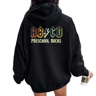 Abcd Rocks Back To School Preschool Rocks Teacher Women Oversized Hoodie Back Print - Monsterry