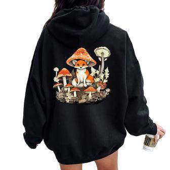 Aesthetic Fox On Mushroom Cottagecore Vintage Nature Floral Women Oversized Hoodie Back Print - Monsterry DE