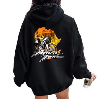 Africa Touring Twin Motorcycle Nature Woman Women Oversized Hoodie Back Print - Monsterry