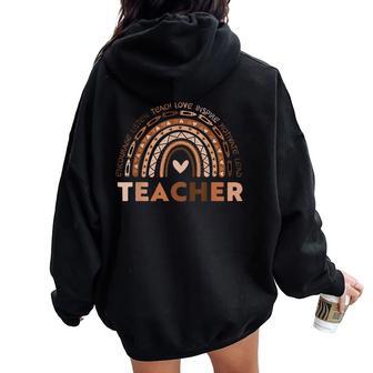 Afro African Black History Month Rainbow Melanin Teacher Women Oversized Hoodie Back Print - Seseable