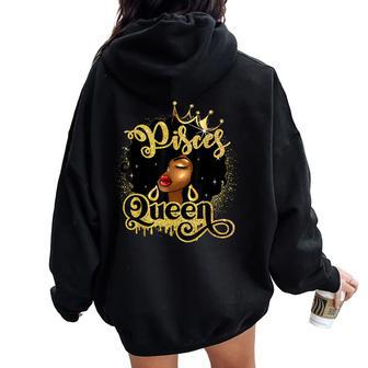 Afro Pisces Queen African American Zodiac Birthday Women Oversized Hoodie Back Print | Mazezy
