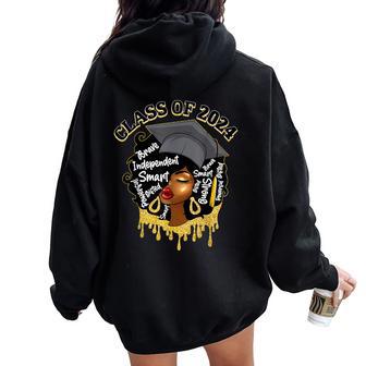 Afro Proud Black Girls Graduation Class Of 2024 Women Oversized Hoodie Back Print - Monsterry