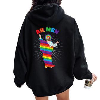 Ah Lgbt Gay Pride Jesus Rainbow God Women Oversized Hoodie Back Print - Thegiftio UK