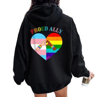 Ally Rainbow Flag Heart Lgbt Gay Lesbian Support Pride Month Women Oversized Hoodie Back Print - Monsterry