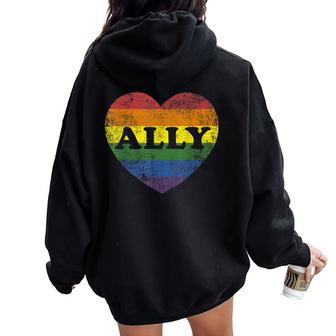 Ally Rainbow Flag Heart For Lgbt Gay Support Rights Women Oversized Hoodie Back Print - Monsterry AU