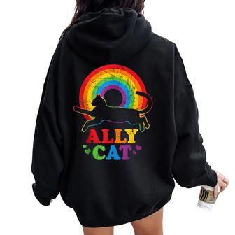 Allycat Lgbt Cat With Ally Pride Rainbow Women Oversized Hoodie Back Print - Monsterry DE