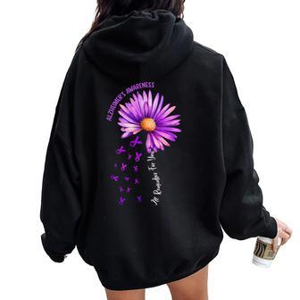 Alzheimer's Awareness Sunflower Purple Ribbon Support Womens Women Oversized Hoodie Back Print - Monsterry AU