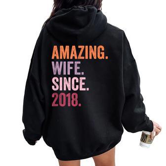 Amazing Wife Since 2018 6Th Wedding Anniversary 6 Years Women Oversized Hoodie Back Print - Thegiftio UK