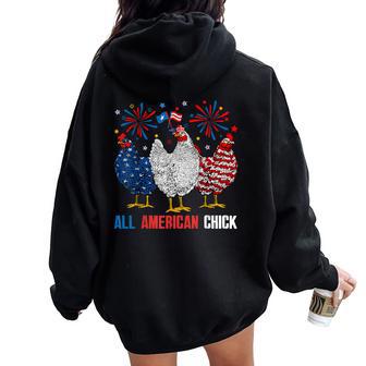 All American Chick Retro 4Th Of July Patriotic Usa Chicken Women Oversized Hoodie Back Print - Thegiftio UK