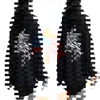 American Flag Christian Cross Jesus 4Th Of July Patriotic Women Oversized Hoodie Back Print | Seseable CA