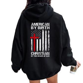 American Flag Cross Patriotic Religious Christian Usa Faith Women Oversized Hoodie Back Print - Monsterry DE