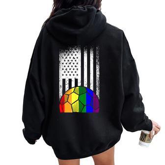 American Flag Soccer Ball Lgbt-Q Rainbow Gay Pride Ally Women Oversized Hoodie Back Print - Monsterry UK