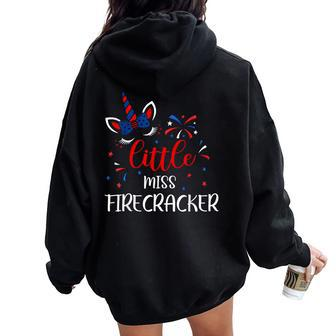 American Little Miss Firecracker 4Th July Usa Toddler Girl Women Oversized Hoodie Back Print - Monsterry