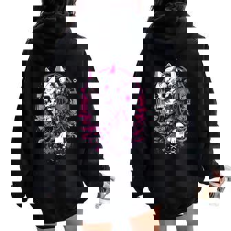 Anime Manga Cat Girl Cyberpunk Aesthetic Techwear Harajuku Women Oversized Hoodie Back Print - Thegiftio
