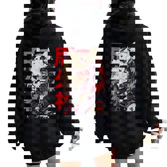 Anime Manga Cyberpunk Aesthetic Techwear Harajuku Cat Girl Women Oversized Hoodie Back Print - Thegiftio