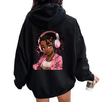 Anime And Music Black Girl Anime Merch Afro African American Women Oversized Hoodie Back Print - Thegiftio UK