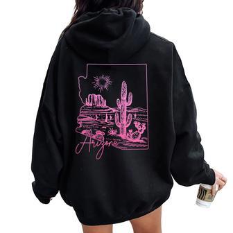 Arizona Az State Map Pride Cactus Pink Vintage Women Oversized Hoodie Back Print - Seseable