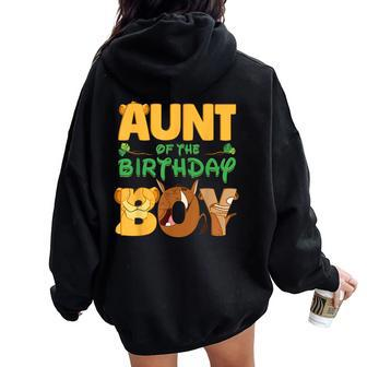 Aunt Of The Birthday Boy Lion Family Matching Women Oversized Hoodie Back Print - Seseable