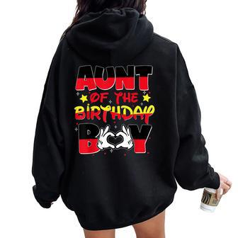 Aunt Of The Birthday Boy Mouse Family Matching Women Oversized Hoodie Back Print - Seseable