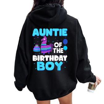 Auntie Of The Birthday Boy Llama Family Party Decorations Women Oversized Hoodie Back Print - Thegiftio UK
